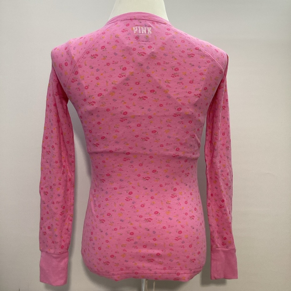 PINK Victoria's Secret Retro Pink Top Floral Long Sleeve with Front Button Sz M - Picture 5 of 13